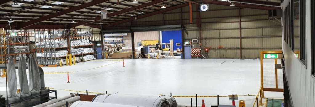 Industrial Epoxy Flooring and white coating done by Epoxy Flooring Brisbane at the Hunter Douglas Factory