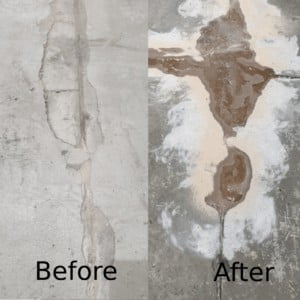 Before and After Photo of self leveling, concrete preparation before putting epoxy coating on the floor 