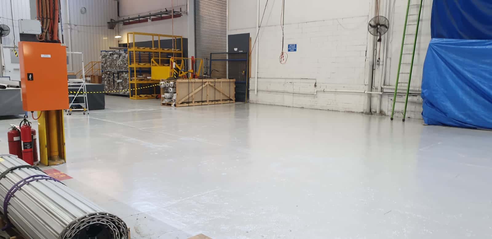 light gray epoxy coating on a warehouse